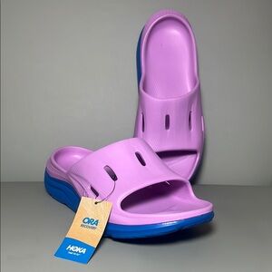 Hoka Purple and Blue Recovery Slides